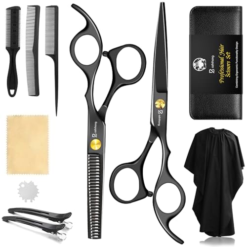 Bozhihong Friseurschere Set, 6.7 Zoll Professionelle Haarschere Set, Scharfe Haarschneideschere mit Friseurumhang, Effilierscheren für Damen Herren Kinder, Haarschne Schere für Familie Friseursalon