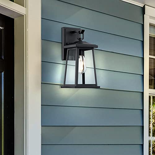 Revtronic Outdoor Porch Lights For House, Matte Black, 14961 1-Light Exterior Wall Light Fixture With Clear Glass, Outside Wall Sconce, Waterproof Lantern Lighting For Front Door, Garage - Etl Listed #TOP6