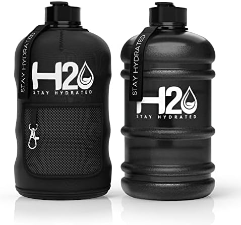 H2O Bottles Reusable Water Bottle | 2.2L Water Bottle for Gym & Fitness| Half Gallon Eco Friendly Hydrate Water Bottle | Carry Handle + Insulated Sleeve Built In Mesh Pocket | BPA Free & Leak-Proof