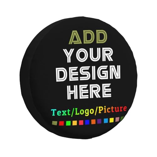 Image of Custom Spare Tire Cover Personalized Tire Covers Add Your Own Design Logo Picture Customize Wheel Cover Universal Size 14-17 in Fit for Jeep Trailer Camper RV Wheel Covers, Black