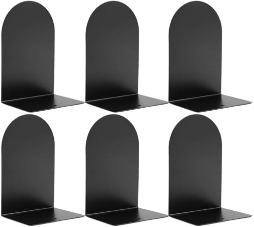 Hiziwimi Metal Book Ends for Shelves - 6Pcs Bookends for Heavy Books Non-Skid Decorative Book Stopper to Hold Books/CDs for Home Office School and Desktop Organizer, Black