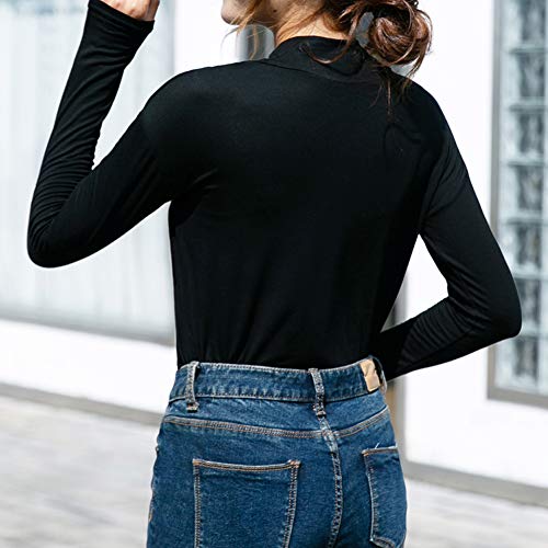 Women's Basic Mock Neck Long Sleeve Slim Fit Turtle Neck T Shirt Tops(Black,X-Large)