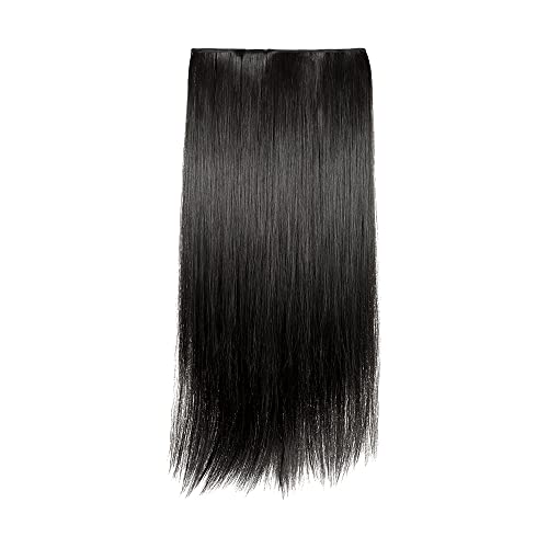 Image of KIS Synthetic Straight Hair Extensions with 4 Clip-in for Women, Dark Brown | 24 Inches, Natural, Soft Heat Resistant Hair, Thick Washable Reusable, Artificial Hair Clip on Extension for Bridal, Wedding