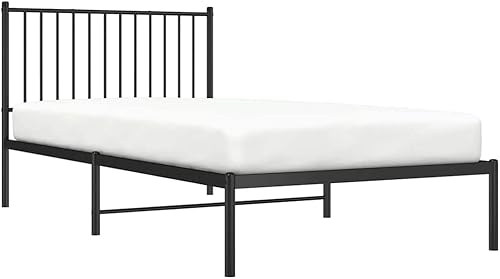Miniatura 3 de vidaXL Base de cama de metal negro con cabecero, cama individual, estructura de acero con recubrimiento en polvo con almacenamiento debajo de la