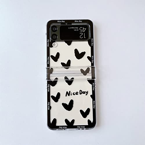 Coque Samsung Galaxy Z Flip 4 avec bracelet coeur noir love portable et arriere transparent