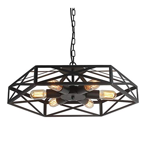 Lustre industriel vintage 5 lumières en fer forgé pour salon et bar