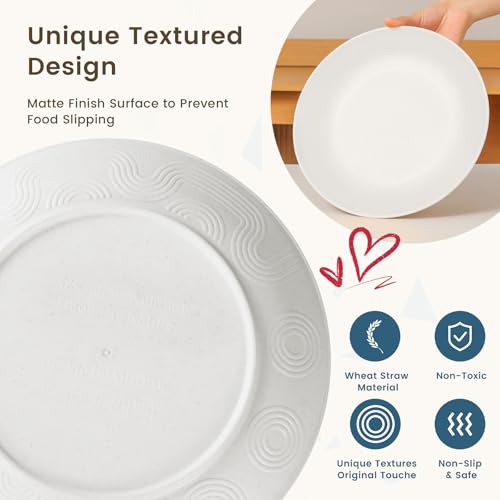 Image of Homienly 40- Pieces Wheat Straw Dinnerware Set, Service for 8, Lightweight Roud Plates and Bowls Set, Unbreakable Dishes Set- Dinner Plates, Bowls, Cups,Microwave and Dishwasher Safe(White)