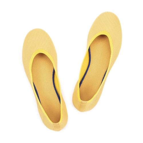 Image of Frank Mully Women's Ballet Flats Round Toe Walking Flats Slip On Work Shoes Knitted Flats Shoes for Woman Soft Lightweight