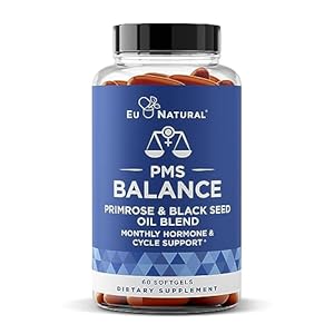 Balance PMS Vitamins for Women – Hormone Balance for Women, Menstrual & PMS Relief – Bloating, Cramping, Mood Swings, Restlessness, Clear Skin – Primrose Oil, Black Seed Oil & DIM – 60 Liquid Softgels