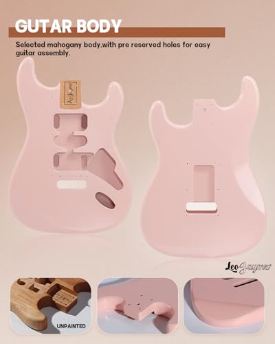 Image of Leo Jaymz DIY ST Style Electric Guitar Kits,Spray-painted Mahogany Body,Laurel Wood Fingerboard and Maple Neck, including all Components (ST-Light Pink)