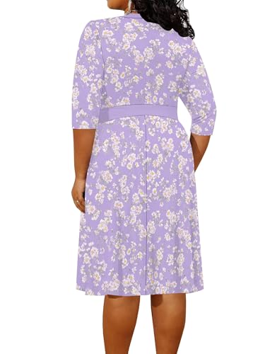 Image of PinkPatty Women's Plus Size Maxi Dress Print 3 /4 Sleeves V Neck Party Sundress Wedding Guest Dresses