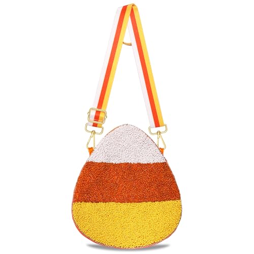 Halloween Purse for Women Beaded Pumpkin Boo Ghost Candy Corn Crossbody Shoulder Bag Halloween Costume Bag Outfits