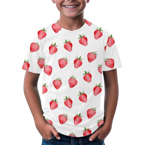 BILIKEYU Kids Summer T Shirts Cute Strawberry Graphic Short Sleeve Crewneck Casual Loose Tee Tops Boys Girls 3