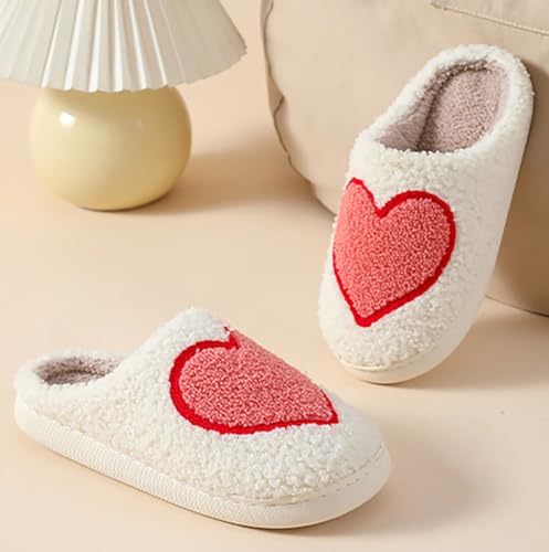 Image of Women's Men's Happy Face Heart-shaped Cat Slippers - Retro Leopard Print, Memory Foam, Soft Plush, Warm, Anti-Slip Home Shoes