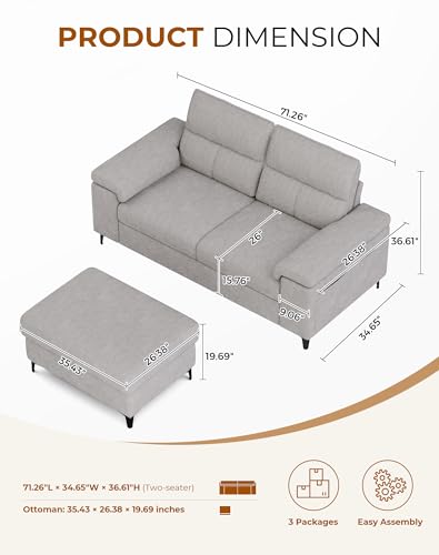 Image of 71.25 inch L Shaped Sectional Couch Deep Seat Sofa for Living Room(Light Gray)
