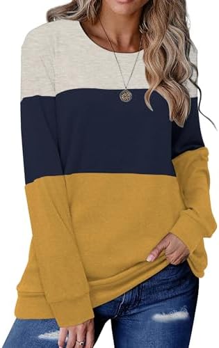 Halife Women’s Long Sleeve Color Block Tunic Tops