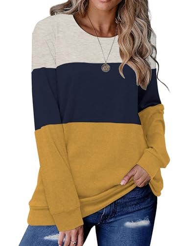 Halife Women's Long Sleeve Color Block Tops Crewneck Sweatshirts Pullover Tunic Shirts Blouses