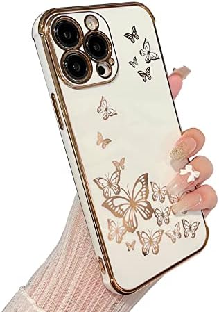 ZTOFERA Case for iPhone 13 Pro Max, Plating Butterfly Pattern Case with Electroplate Golden Edging, Flexible TPU Protective Shockproof Bumper Cover for iPhone 13 Pro Max 6.7" - Sierra Blue