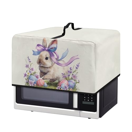 Image of Microwave Oven Cover Easter Decor Kitchen Appliance Protector Air Fryer Toaster Oven Cover Kitchen Baking Accessories, L, Rabbit Easter Eggs Flower Cream White
