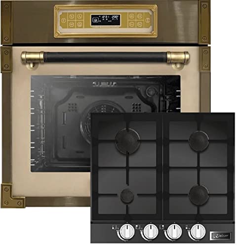 Kaiser Herdset EH 6726 ElfAD + KCG 6387 Turbo, Retro Einbau Backofen 80L, Elektro Backofenset – 11 Betriebsfunktionen + Einbau Gas Kochfeld 60 cm, Schwarz Glas, Erdgas/Propangas/Fl.Gas