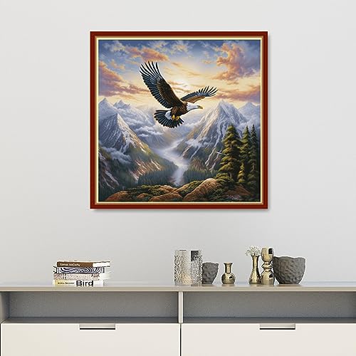 Image of Findvoor Stamped Cross Stitch Kits for Beginners Full Range of Cross Stitching Embroidery Pattern for Adults, 11CT DIY Needlepoint Embroidery Starter Kits-Flying Eagle 17.7x17.7 inch