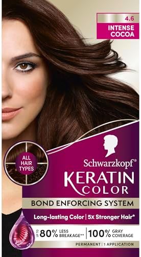 Schwarzkopf Keratin Color Permanent Hair Color, 4.6 INTENSE COCOA, 1 Application, Professionally Inspired Permanent Hair Dye, for up to 80% Less Breakage vs Untreated Hair and up to 100% Gray Coverage