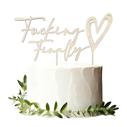 Funny Finally Wedding Cake Topper - Elegant Bride and Groom Cake Topper, Rustic Engagement Cake Decoration for Bridal Shower, Funny Wedding Gifts for Bride Groom, Birthday Anniversary Party Decoration