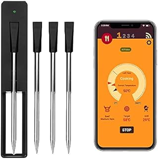 Meat Mate BBQ Meat Thermometer Block 4 Pack | 30M Long Range, Smart, Wireless, Assisted Food Cooking Thermometer For The Oven, Grill, Kitchen, BBQ ,Smoker, Rotisserie with Bluetooth Connectivity