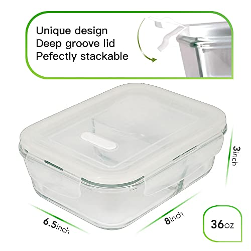 DAS TRUST 3 Pack Glass Meal Prep Containers for Adults with Dividers