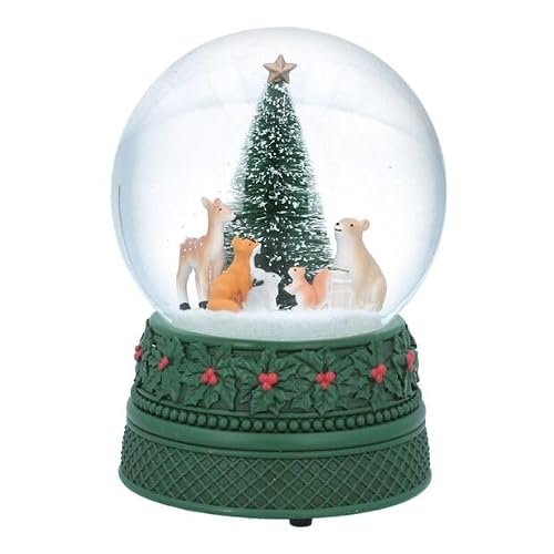Gisela Graham Green Woodland Animals Large Musical Snow Globe Decoration