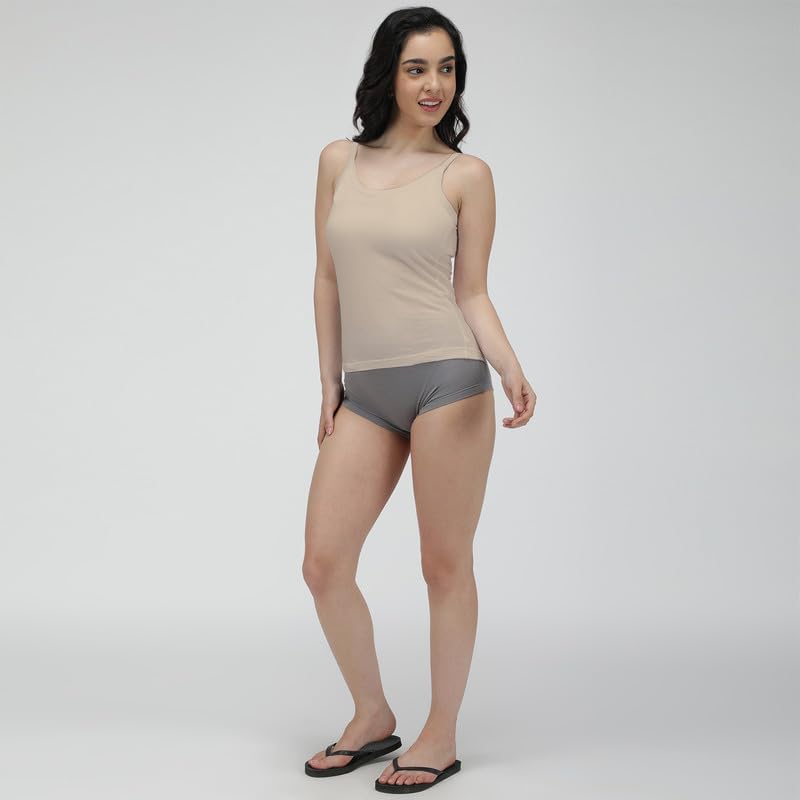 Image of Amul Comfy Women's Pure Cotton Camisole with Fabric Strap and Stay Fresh Treatment Pack of 4(Assorted Colours May Vary)