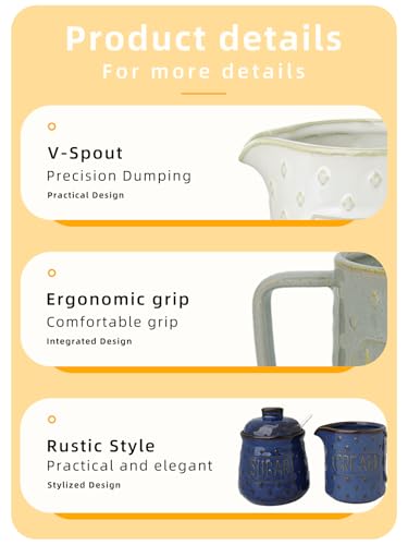 GDCZ Ceramic Sugar and Creamer Set, Milk Creamer and Sugar Container with Spoon, Coffee Serving Set with Sugar Bowl and Cream Pitcher, Set of 2 (White)