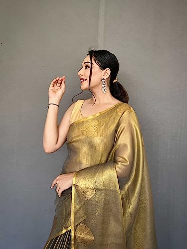 Image of Panzora Women's Tissue Silk Jacquard Weaving Saree With Unstitched Blouse Piece