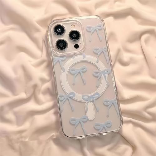 Bakicey Compatible con iPhone 16 Plus, bonito estampado de arco Mag-Safe transparente, carcasa transparente de TPU para niñas, resistente a los arañazos, funda para iPhone 16 Plus, pajarita azul