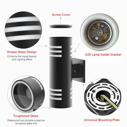Image of Sytmhoe Cylinder Outdoor Wall Lights 2Packs, Black Modern Up Down Wall Porch Lights, Exterior Wall Sconce, Aluminum, E26 Base,Anti-Rust Waterproof Wall Lantern for Doorway, Garage, Patio(2Pack)
