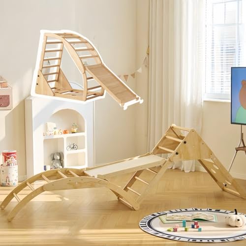 SOFTSEA ジャングルジム 木製 5in1 室内用 滑り台付き 室内遊具 クライミングウォール ロッキングチェア 誕生日プレゼント 子供用 耐荷重80kg
