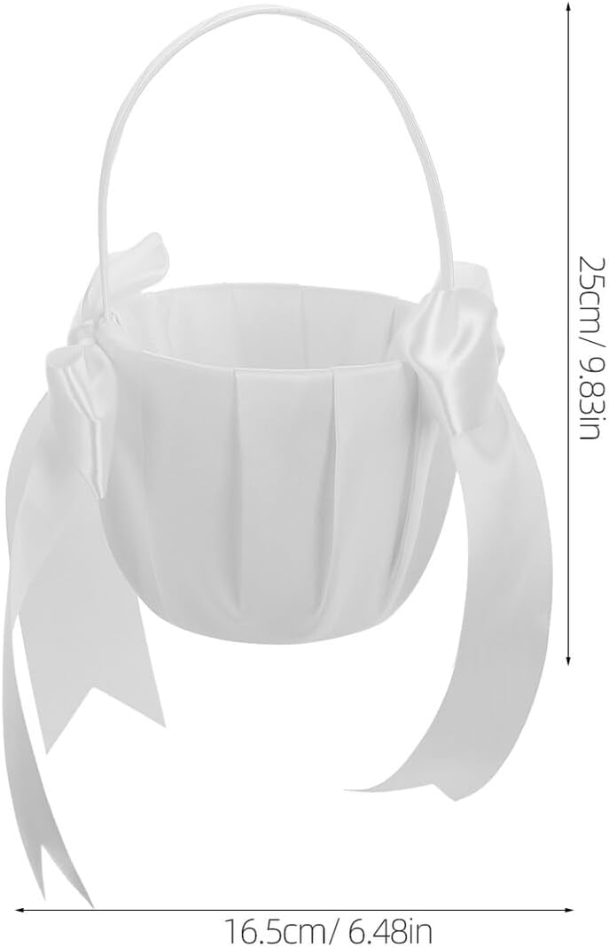 SUPVOX Wedding Flower Girl Basket with Large Bowknot, Fabric Petal Basket for Flower Storage, Wedding Ceremony Supplies for Bridal and Birthday Party Use