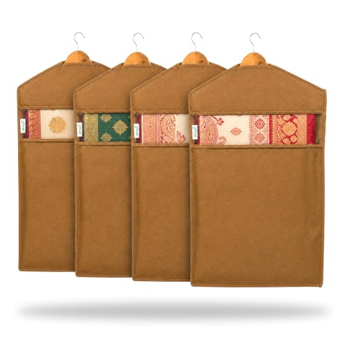 Image of JD FRESH 4 Pack Hanging Saree Bag for Wardrobe /Non Woven Clothes Bags for Storage /Breathable Hanging Saree Covers /Transparent Window Cloth Storage Bag /Stoarge Covers with Zip (Orange)