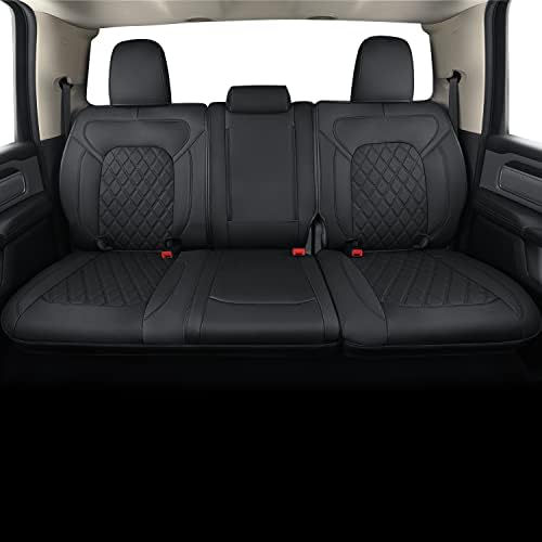 FEELiT Fit Ram 1500 2019 2020 2021 2022 2023 2024 2025 2026 Crew Cab Back Bench Seat Covers Waterproof, Custom Fit Ram 4/6 Split Rear Flat Seats with Unremovable Middle Headrest (01-Rear)