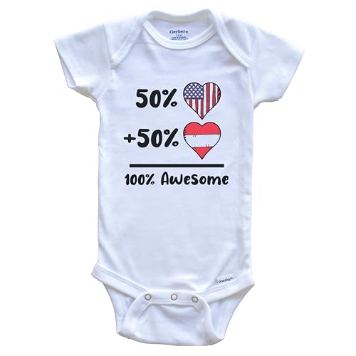 50% American 50% Austrian 100% Awesome Austria Heart Flag One Piece Baby Bodysuit