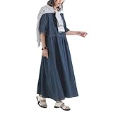 [n'OrLABEL] オシャレウォーカー【ひんやり冷感デニムギャザーワンピース】デニムワンピース ロング レディース 春夏 半袖 五分袖 接触冷感 遮熱効果 抗菌防臭 UVカット ストレッチ 紫外線対策 wjn0188
