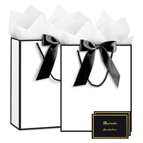 Image of JMANNI Gift Bag, 2PCS Gift Bags with Ribbon and 2 Greeting Cards 4 Tissue Paper, Portable Paper Gift Bag with Handles, Birthday Gift Bags,Present Bags for Wedding Party Mothers Day(Black)