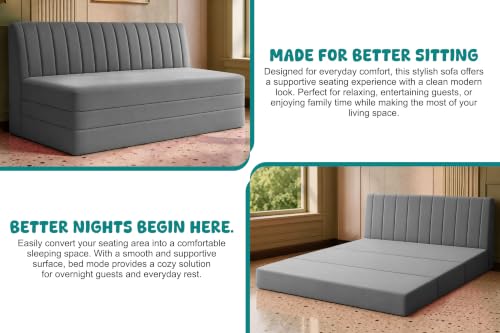 Image of Los Angeles Modern Velvet 3-Seater Sofa Cum Bed, Multipurpose Convertible Sleeper Couch Sofa for Living Room, Bedroom & Office- Grey Color