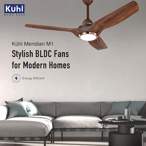 Image of KUHL Meridian M1 1200MM 65% Power Saving BLDC Ceiling Fan With Remote | BEE 5 Star Rated & ISI Marked | High Air Flow | Down Light & Reverse Mode | 5 Year Warranty on Motor | Free Installation | Teak
