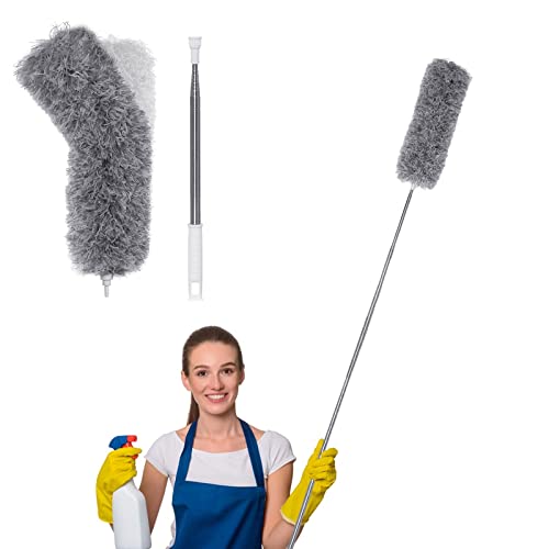 GOTGELIF Plumeau Poussière 254cm, Plumeau Télescopique Plumeau avec Manche Telescopique Plumeau en Microfibre Plumeau Pliable Plumeau Lavable Plumeau de Nettoyage pour Plafond Rideau Lustre