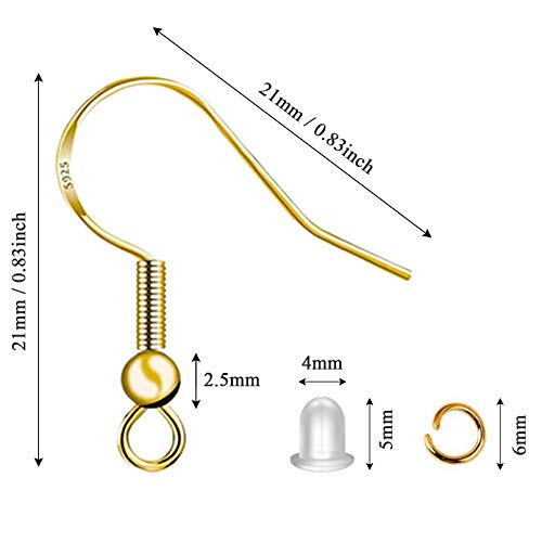 350 Pcs DIY Earrings Making Supplies Kit, 925 Hypo-allergenic Fish Earring Hooks, Open Jump Rings with Soft Silicone Earring Backs (Gold)