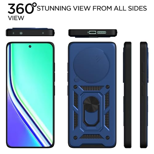 Image of Pikkme Back Cover for Realme P3 Pro 5G | D10 Tough Armor | 360 Protection Case | Sliding Camera Shield Cover & Ring Holder Stand Bumper Case (Blue)