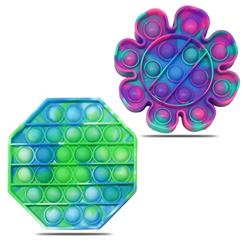 Bubble Popper Fidget Toy Stress Relieving Push Pop Toys for Kids and Adults - Relaxing Silicone Giant Bubble Poppers, Idea for All Ages (Flower & Octagon)