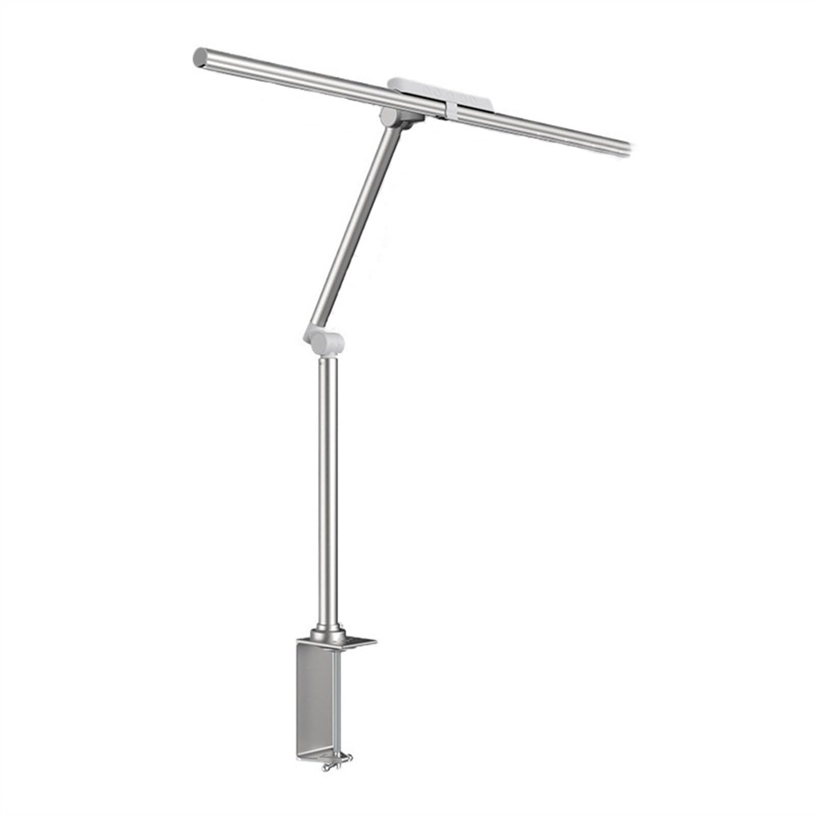 Lampa stołowa Lampa biurkowa LED z zaciskiem, podwójna głowica, ochrona oczu, lampa automatycznym wyłącznikiem czasowym, 5 trybami kolorów i bezstopniowym przyciemnianiem, do czytania nauki(Silver)