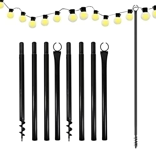 Holiday Styling String Light Pole, Outdoor String Lights Pole with Hooks for Hanging String Lights,2Pcs 2.4m/7.87Ft Outdoor Garden Festoon Lights Pole for Parties, Wedding, Patio, Garden, Bistro